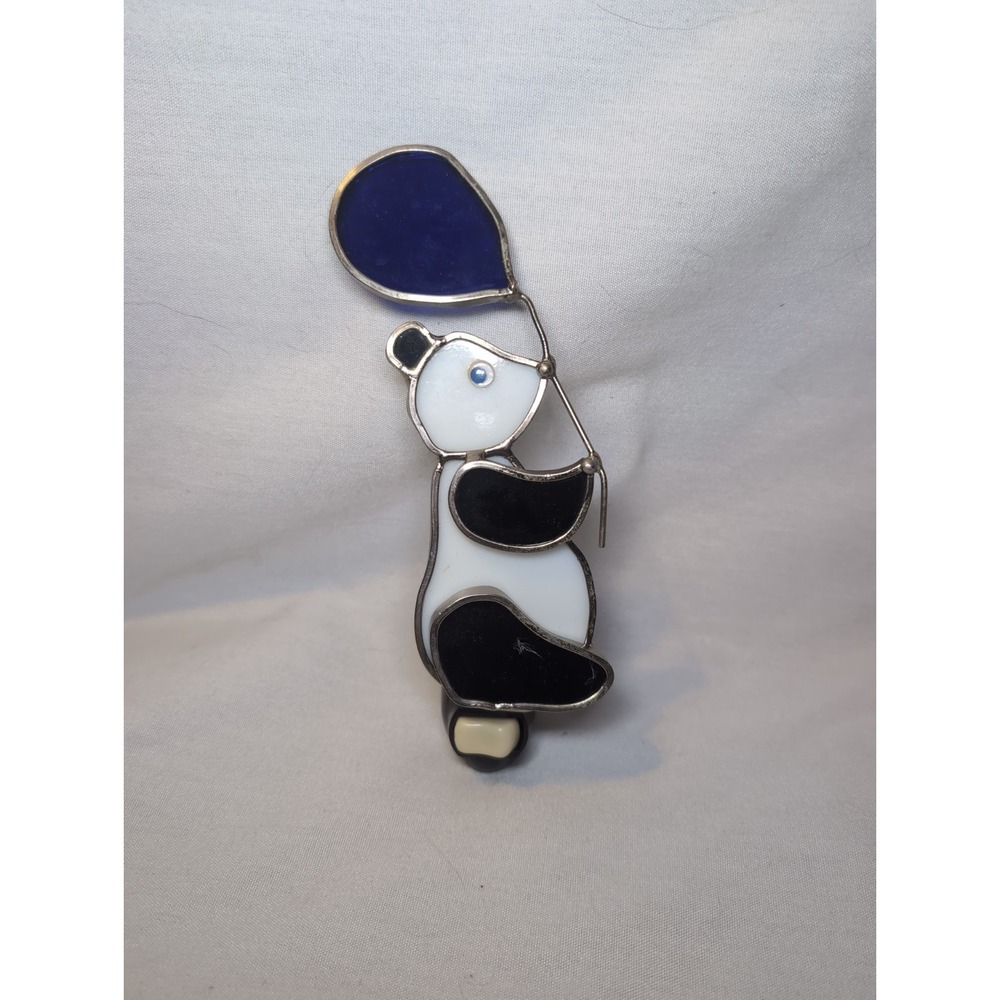 Vintage Handmade PANDA Bear Stained Glass Nightlight 6"
